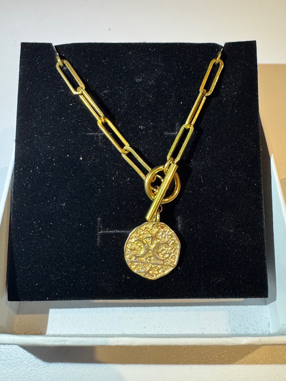 Gold Link Chain Necklace with Coin Pendant - Women Jewelry